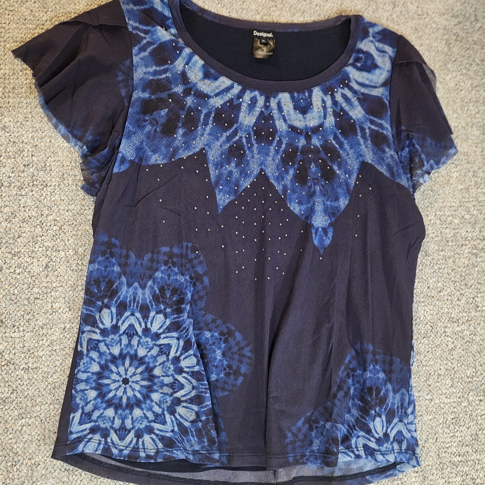 Desigual Navy and Blue Mandala Short Sleeve Top